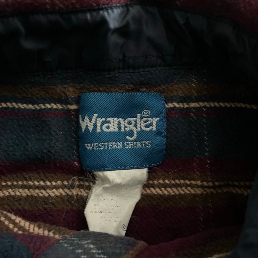 Vintage Plaid Flannel Western Shirt Mens M Burgundy 1990s Wrangler - Picture 4 of 9